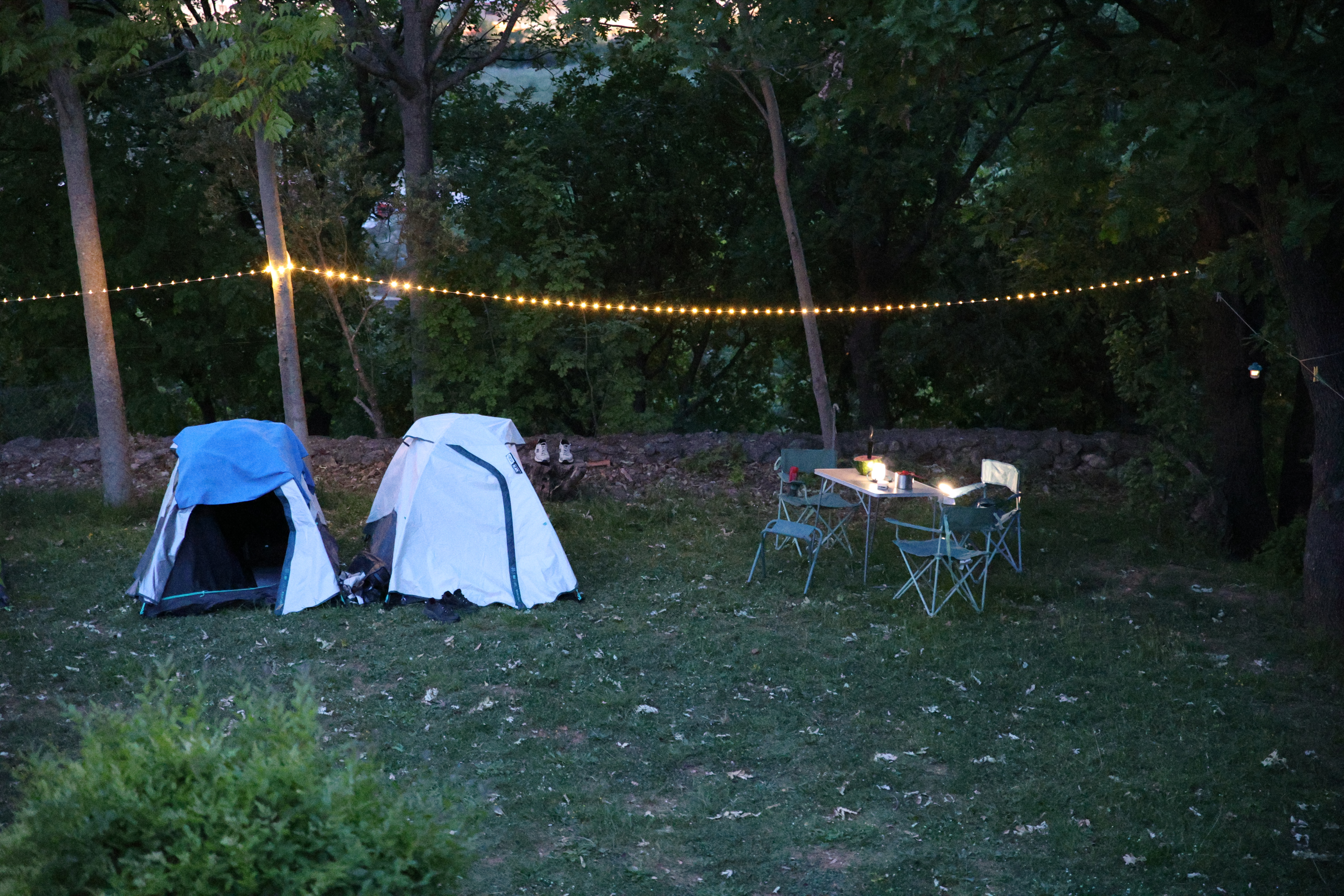 Camping Dajti — tents at dusk